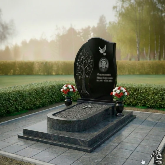 Элитный Гранитный вертикальный памятник в Оренбурге, гранит Габбро-диабаз