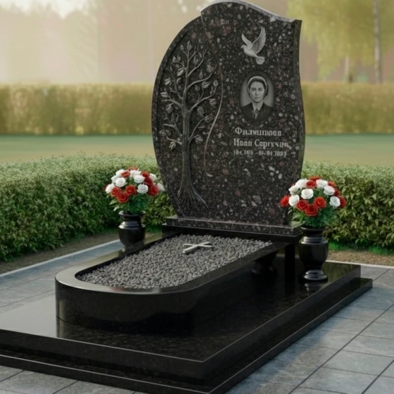 Элитный Гранитный вертикальный памятник в Оренбурге, гранит амфиболит