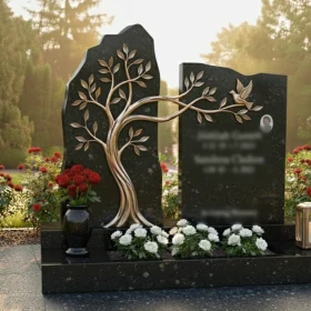 Элитный светский двойной памятник из гранита и металла - ПН234