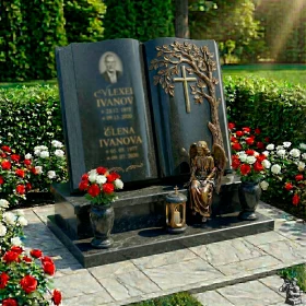 Элитный гранитный двойной памятник с крестом - ПН236