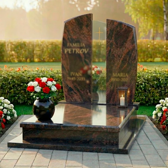 Элитный Католический памятник для двоих с крестом в Иркутске, гранит Дымовский
