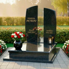 Элитный католический двойной памятник гранит/стекло - ПН237