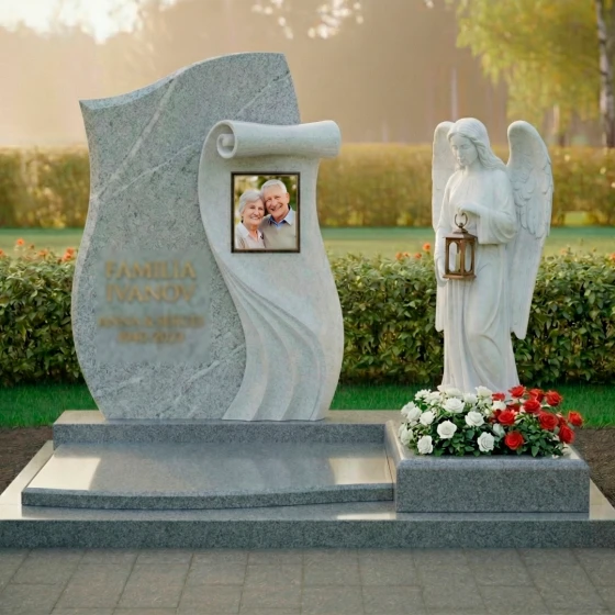 Элитный светский двойной памятник из гранита в Оренбурге, гранит Мансуровский