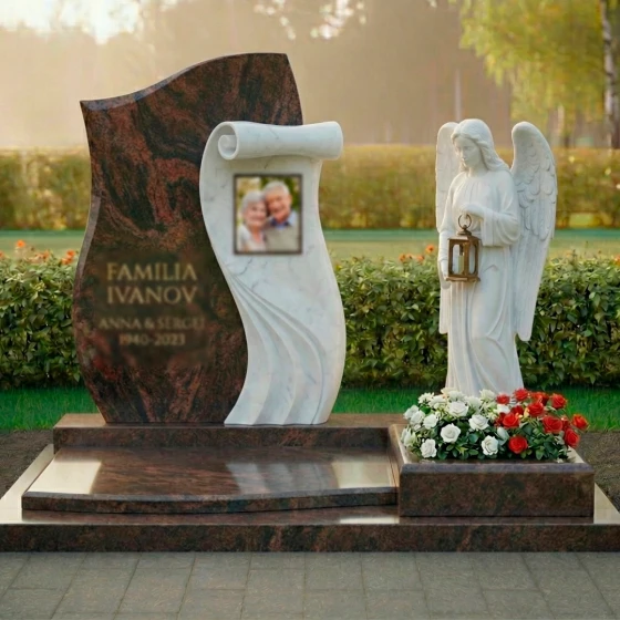 Элитный светский двойной памятник из гранита в Оренбурге, гранит Дымовский