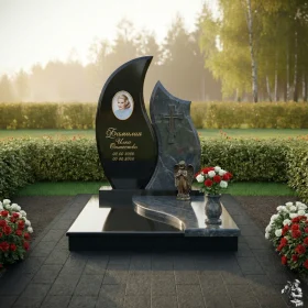Комбинированный православный вертикальный памятник с крестом - ПН241