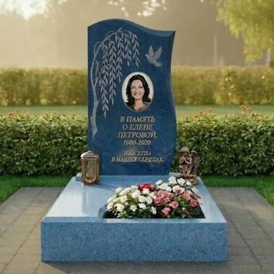 Светский гранитный памятник в мемориальный комплекс в Перми, гранит Блю Перл