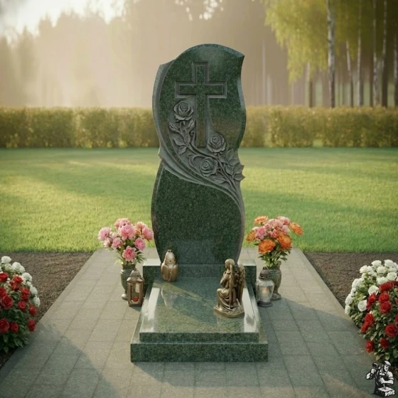 Гранитный памятник православный с крестом в Оренбурге, гранит Балтик грин