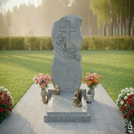 Гранитный памятник православный с крестом в Оренбурге, гранит Мансуровский