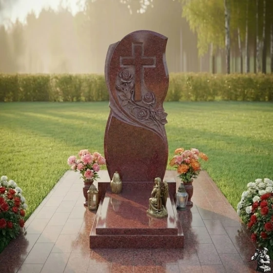 Гранитный памятник православный с крестом в Оренбурге, гранит Лезниковский
