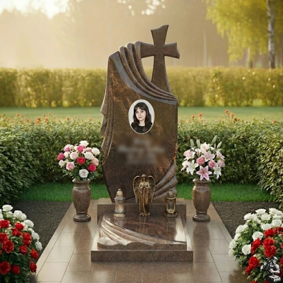 Элитный православный памятник вертикальный в Перми, гранит Дымовский