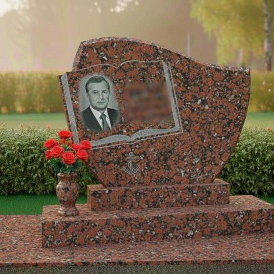 Гранитный мемориал в виде раскрытой книги, гранит Дымовский, в Якутске