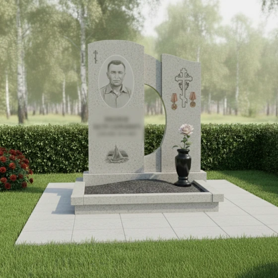 Элитный Гранитный вертикальный памятник в Набережных Челнах, гранит Мансуровский