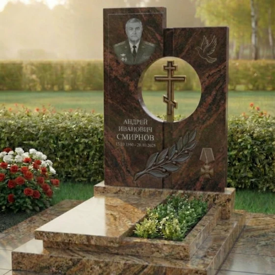 Вертикальный элитный гранитный памятник в Кемерово, гранит Дымовский