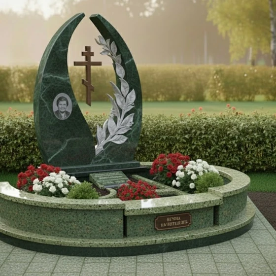 Элитный Православный Гранитный памятник в Оренбурге, гранит Балтик грин