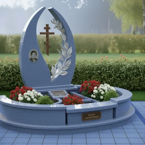Элитный Православный Гранитный памятник в Оренбурге, гранит Блю Перл