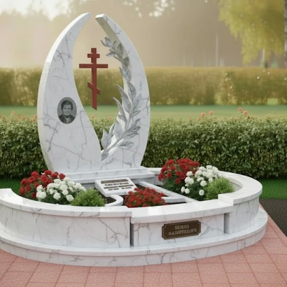 Элитный Православный Гранитный памятник в Оренбурге, мрамор Тассос