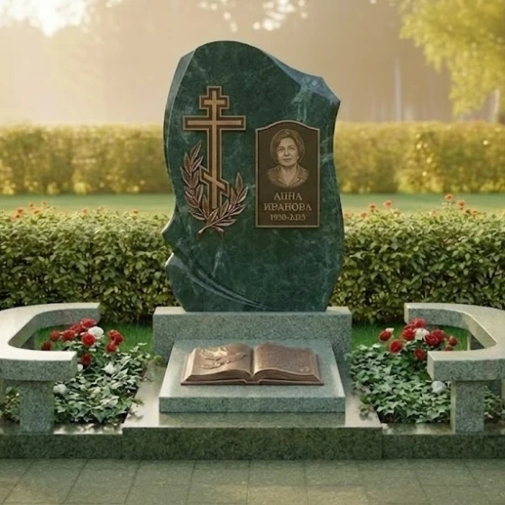 Гранитный мемориальный комплекс с крестом в Оренбурге, гранит Балтик грин