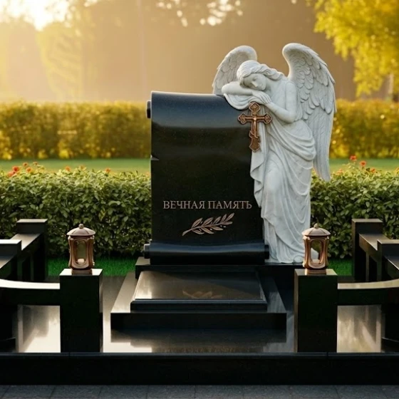 Гранитный или мраморный памятник с крестом в Оренбурге, гранит Габбро-диабаз