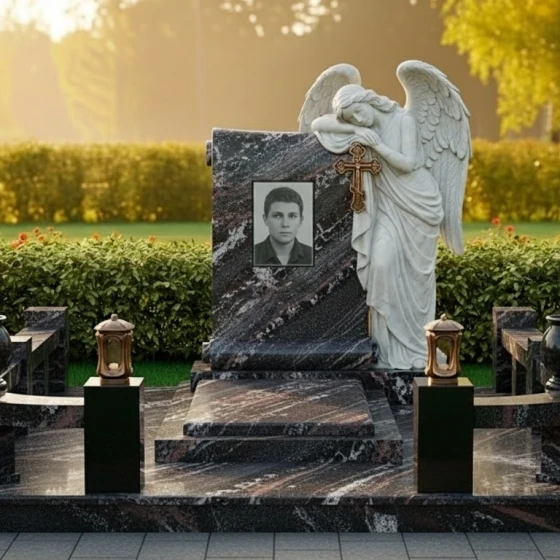 Гранитный или мраморный памятник с крестом в Оренбурге, гранит амфиболит