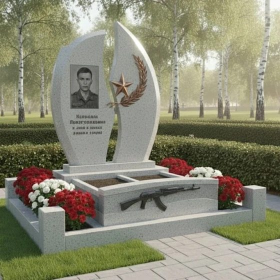 Гранитный памятник для одного человека в Перми, гранит Мансуровский
