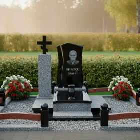 Гранитный или мраморный православный памятник со стеклом - ПН428