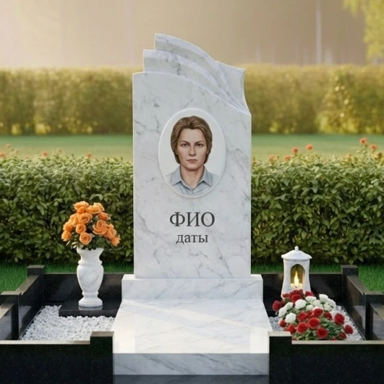 Гранитный светский памятник для комплекса в Оренбурге, мрамор Тассос