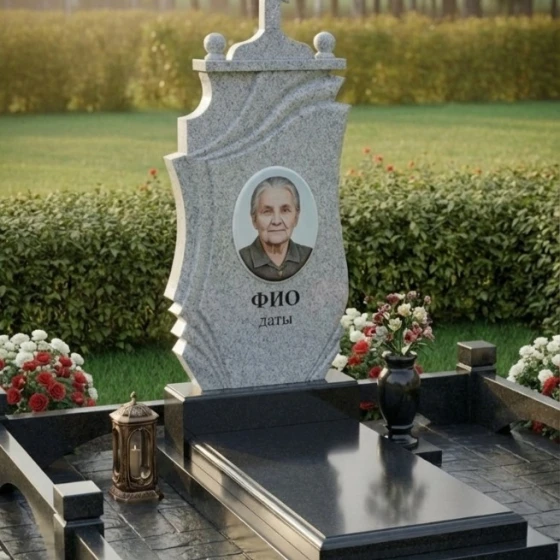 Гранитный памятник с крестом в Казани для православных, гранит Мансуровский