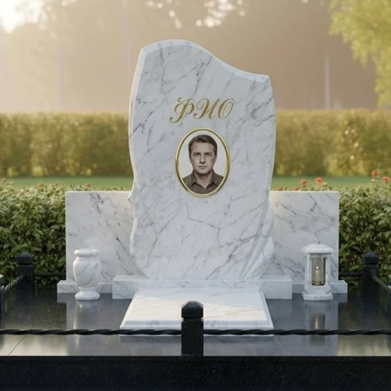Мемориальная композиция с плавной волной и драпировкой, мрамор Тассос