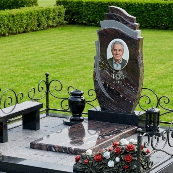 Светский мемориал из гранита и металла в Оренбурге, гранит амфиболит