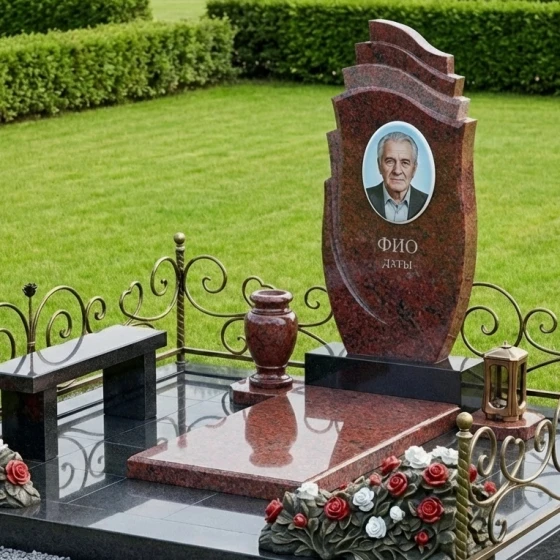 Светский мемориал из гранита и металла в Оренбурге, гранит Лезниковский