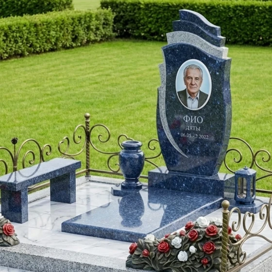 Светский мемориал из гранита и металла в Оренбурге, гранит Блю Перл