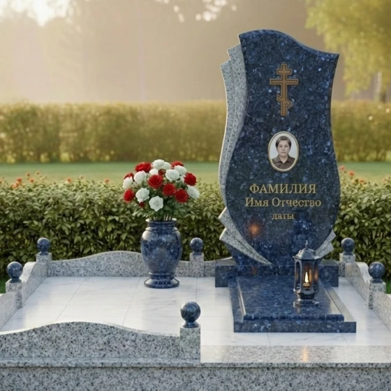 Мемориальный комплекс с крестом в Казани, гранит Блю Перл