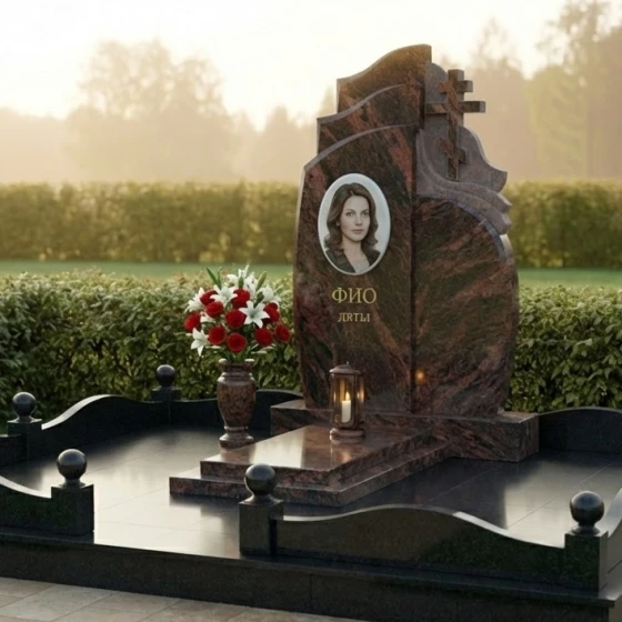 Православный Гранитный памятник — комплекс с крестом в Самаре, гранит Дымовский