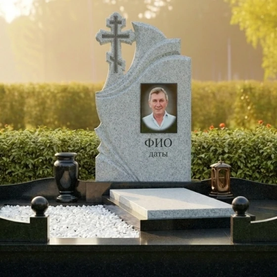 Элитный православный памятник с крестом в Оренбурге, гранит Мансуровский