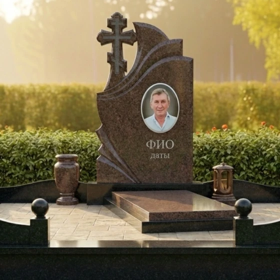 Элитный православный памятник с крестом в Оренбурге, гранит Дымовский