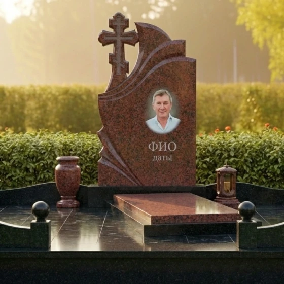 Элитный православный памятник с крестом в Оренбурге, гранит Лезниковский