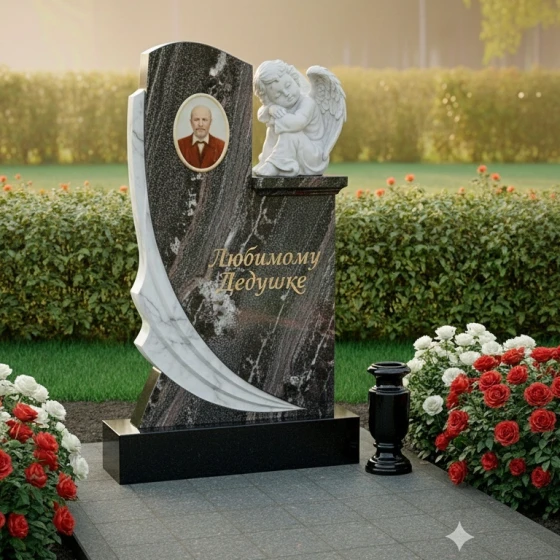 Вертикальный гранитный памятник — комплекс в Оренбурге, гранит амфиболит