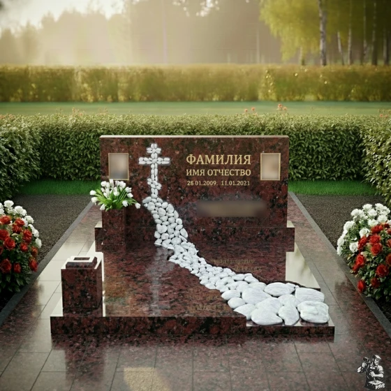 Горизонтальный памятник на двоих в Перми, гранит амфиболит