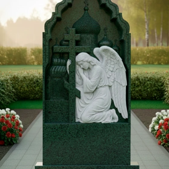 Элитный комбинированный памятник в Перми, гранит Балтик грин