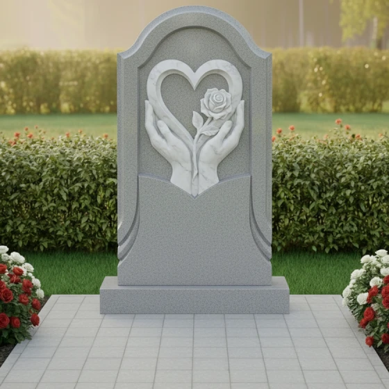 Гранитный монумент «Сердце в ладонях», гранит Мансуровский