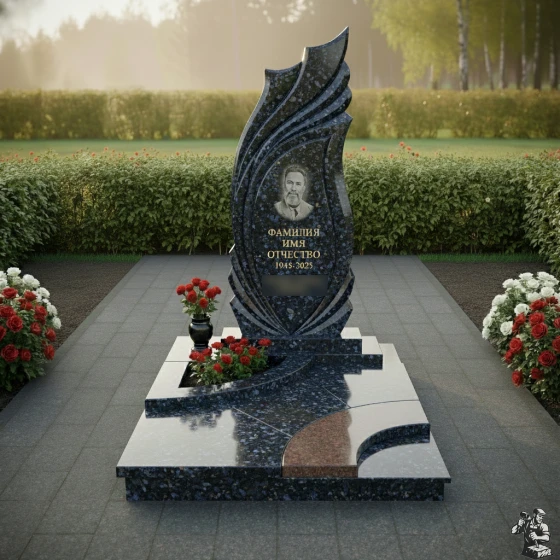 Светский гранитный памятник в Оренбурге, гранит Блю Перл