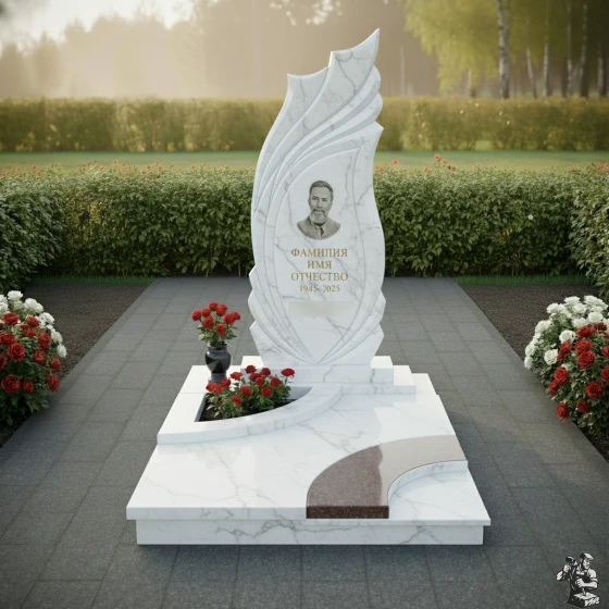Светский гранитный памятник в Оренбурге, мрамор Тассос