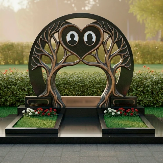 Горизонтальный памятник из гранита и металла в Перми, гранит Габбро-диабаз