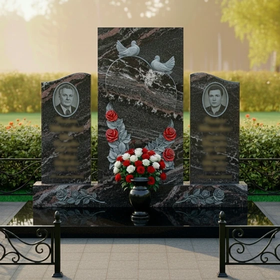 Гранитный памятник для двоих в Пензе, гранит амфиболит