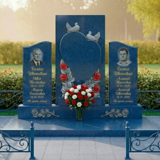 Гранитный памятник для двоих в Пензе, гранит Блю Перл
