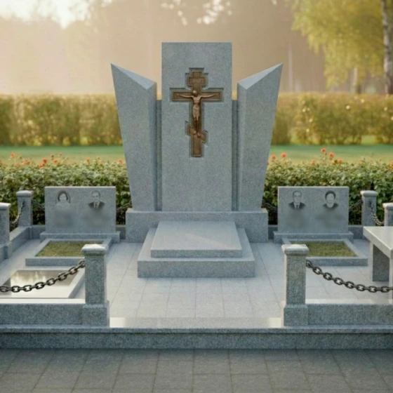 Гранитный и металлический памятник — мемориал в Оренбурге, гранит Мансуровский
