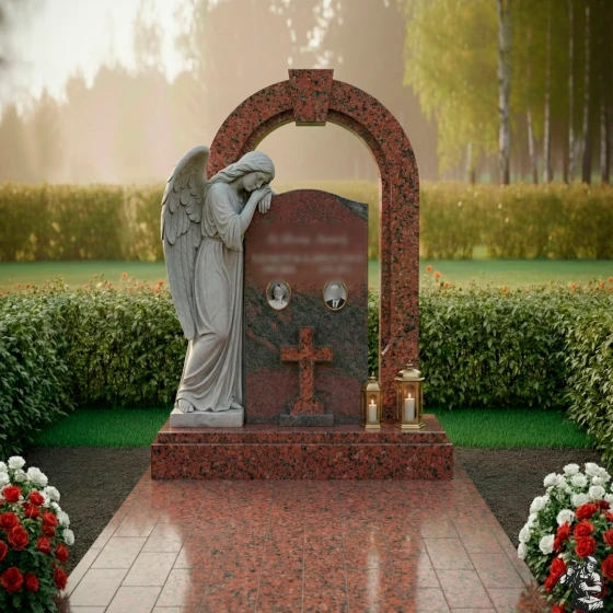 Комбинированный памятник для двоих в Оренбурге, гранит Лезниковский