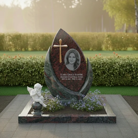 Комбинированный католический памятник в Перми, гранит амфиболит
