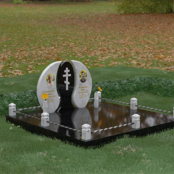 Памятник-бутон с православным крестом, мрамор Тассос