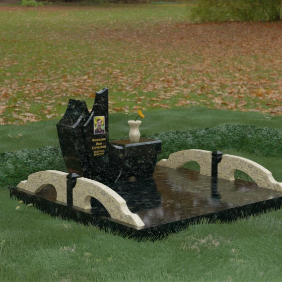Горизонтальный светский памятник для одного в Казани, гранит Балтик грин